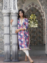 Navy Blue Floral Printed Kurta with Dhoti Pants-AHKUDO-COMBO-629